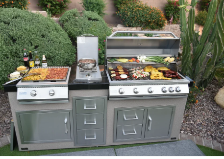 KoKoMo Single Side Burner built-in stainless steel outdoor kitchen grill with polished handles and SureLight ignition