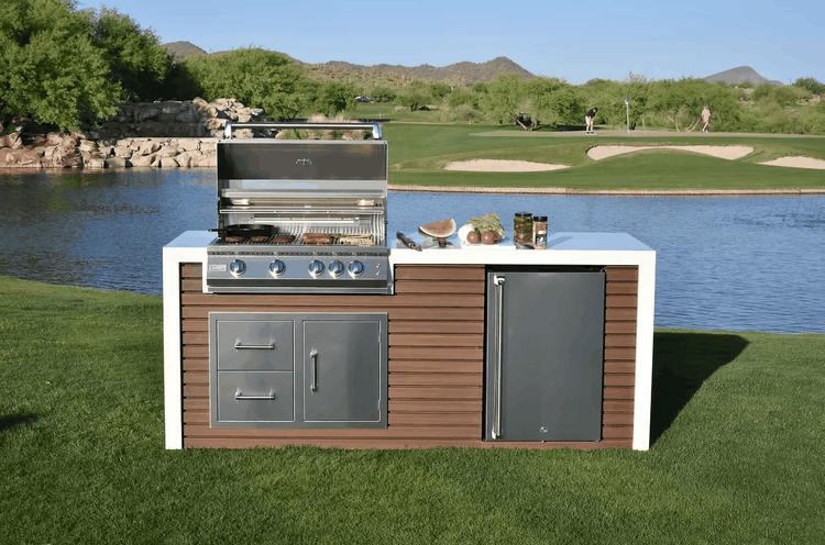 Modern Outdoor Kitchen – Combines sleek shiplap paneling with a luxury grill station.