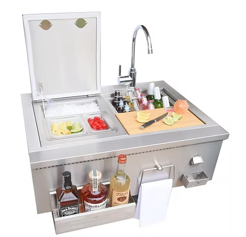 Kokomo 30-inch built-in bartender station with sink, ice chest, and bottle opener for outdoor kitchens