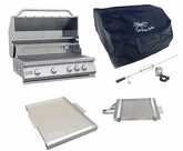 KOKOMO GRILL 4 burner stainless steel grill with cover, rotisserie, sear burner, and griddle insert combo pack