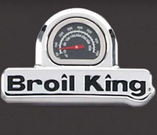 Broil King logo with integrated temperature gauge for CROWN 520 professional-grade performance grill