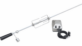 BBQ Grill Rotisserie Kit with stainless steel spit rod, handle, motor, forks, and counterbalance for KoKoMo grills
