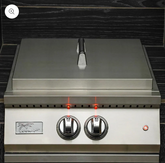 Stainless steel built-in power burner with LED lights, push turn knobs, and removable cover handle.