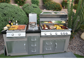 KoKoMo Single Side Burner built-in stainless steel outdoor kitchen grill with polished handles and SureLight ignition