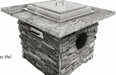 Blazing Beats Fire table outdoor stone base with granite top and sound-driven fire burner