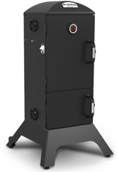 Broil King charcoal cabinet smoker with four adjustable cooking grids and Sure-Lite electronic ignition system, includes free cover with purchase