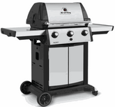 Broil King Signet 320 stainless steel gas grill with three burners and side shelves