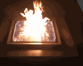 Blazing Beats Fire table with sound-driven fire burner and granite top glowing with flames