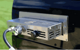 Traditional 25" Dual Fueled pizza oven gas attachment close-up with stainless steel finish