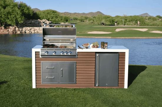 Modern Outdoor Kitchen – Combines sleek shiplap paneling with a luxury grill station.